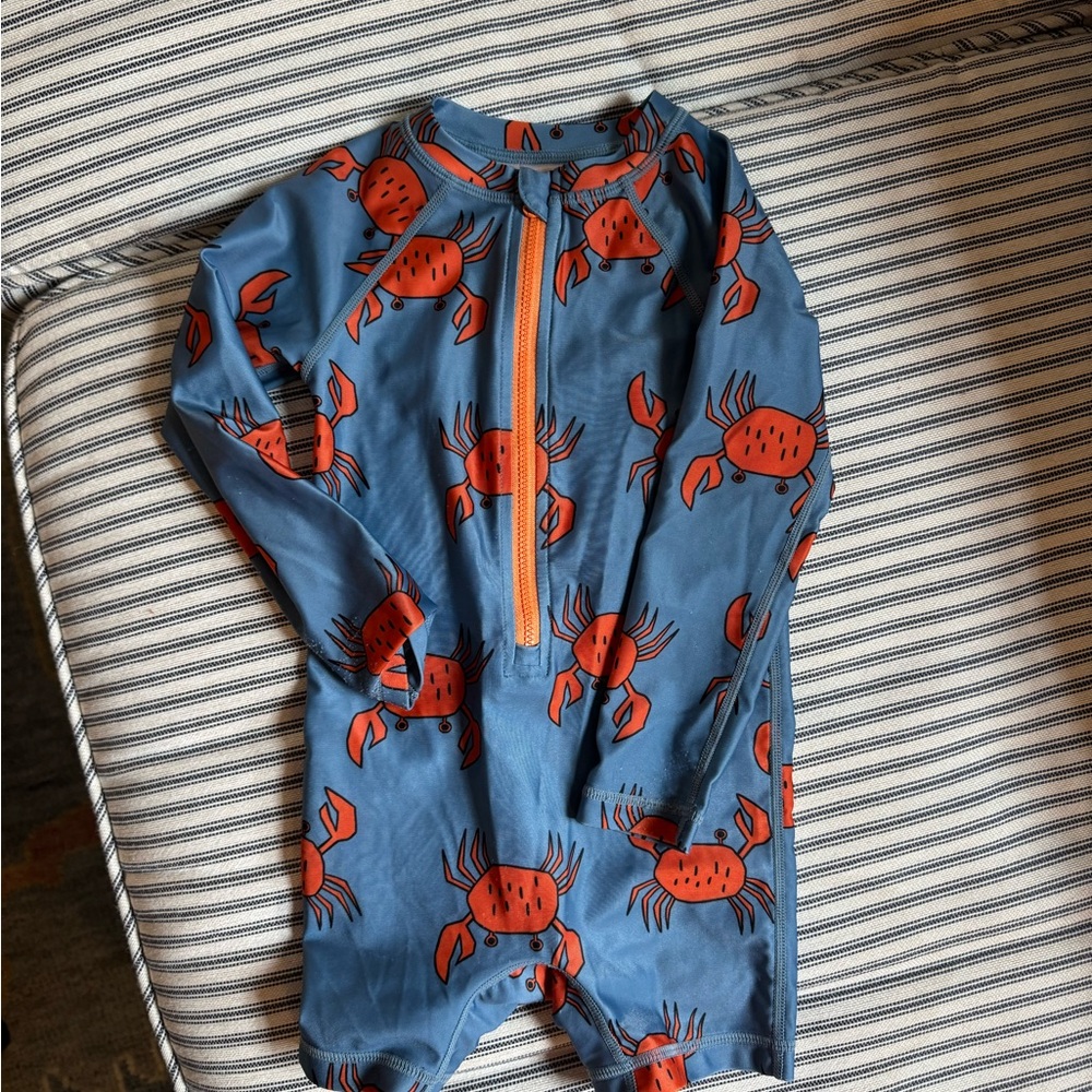 Tea Collection Blue and Orange Crab Print Swimsuit